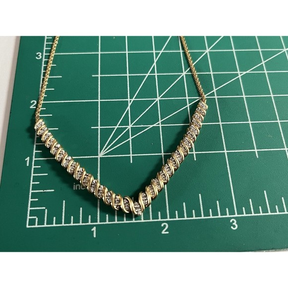 Vermeil Sterling Silver  .10ctw Diamond Flat V Wheat Necklace 16.5” 8.38G - Picture 7 of 16